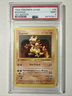 Pokemon PSA 9 1st Edition Magmar 036/102 Base Set (Shadowless) - Image 1