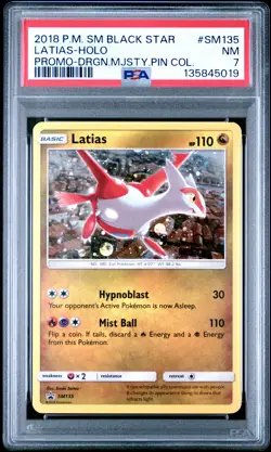 2018 POKEMON SM BLACK STAR PROMO DRAGON MAJESTY PIN COLL LATIAS-HOLO PSA 7 - Image 1