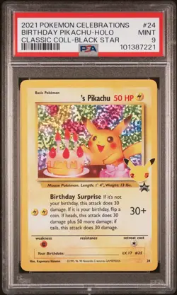 Birthday Pikachu #24 | Pokemon TCG - 2021 Celebrations | PSA 9 MINT (a) - Image 1