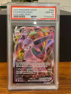 PSA 10 2021 POKEMON SWORD & SHIELD EVOLVING SKIES #065 FA/ESPEON VMAX Gem Mint - Image 1