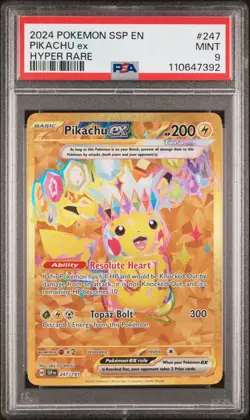 2024 POKEMON SSP EN-SURGING SPARKS HYPER RARE #247 PIKACHU EX PSA 9 - Image 1
