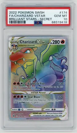2022 Pokemon SWSH Full Art Rainbow Charizard Vstar Brilliant Stars PSA 10 #174 - Image 1