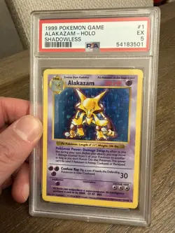 PSA 5 Pokemon Alakazam 1/102 WotC Base Set Shadowless Unlimited Holo Rare - Image 1