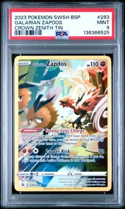 GALARIAN ZAPDOS #283 BLACK STAR PROMO CROWN ZENITH TIN 2023 POKEMON SWSH PSA 9 - Image 1