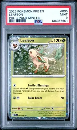 PSA 9 Pokemon 2025 Pokemon PRE EN 8 PACK MINI TIN - #005 Leafeon - Image 1