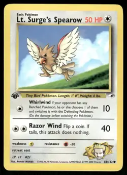 Pokemon Cards Lt. Surge's Spearow 83/132 1ST EDITION Gym Heroes WOTC Common NM - Image 1