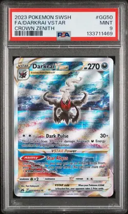 2023 POKEMON SWORD & SHIELD CROWN ZENITH #GG50 FULL ART/DARKRAI VSTAR PSA 9 - Image 1