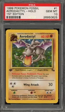 Pokemon Aerodactyl Fossil 1st Edition Holo Rare #1 PSA 10 Gem Mint - Image 1