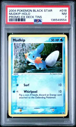 2004 Pokemon Card EX Deck Tins Mudkip Holo Black Star Promo #018 PSA 7 NM MINT - Image 1