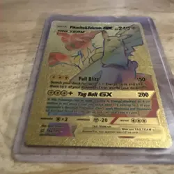 Pokemon Pikachu & Zekrom GX HP240 Tag Bolt Rainbow Gold Foil Fan Art Card - Image 2