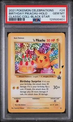PSA 10 Birthday Pikachu Celebrations 24 Classic Collection Promo Pokemon TCG - Image 1