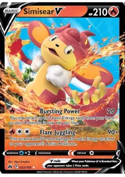 Holo Simisear V 022/159 Ultra Rare Crown Zenith Pokemon TCG NM/M - Image 1