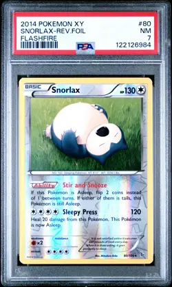 2014 POKEMON XY FLASHFIRE #80 SNORLAX-REVERSE FOIL PSA 7 - Image 1