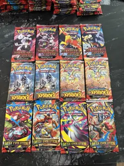 12 Pokemon Booster Packs - Mixed New/Sealed Lot Destined Rivals, Surging, Mega - Image 1