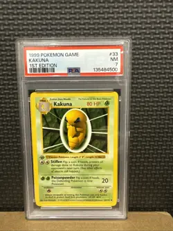 1999 Base Set 1st Edition Rare Kakuna Pokemon PSA 7 33/102 - Image 1