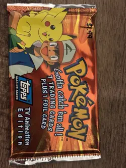 Pokemon Topps TV Animation Edition Sealed Pack 1999 7 Cards Foil Pikachu Ash - Image 1