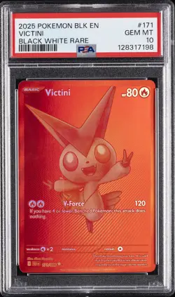 2025 POKEMON BLK EN-BLACK BOLT BLACK WHITE RARE #171 VICTINI PSA 10 - Image 1