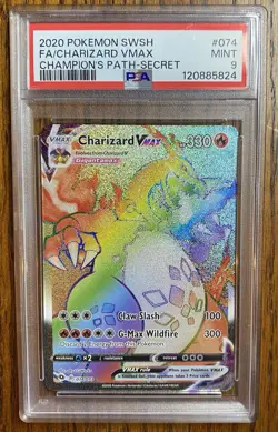 PSA 9 MINT Pokemon Champion Path Secret Rare Rainbow Charizard VMAX 074/073 - Image 1