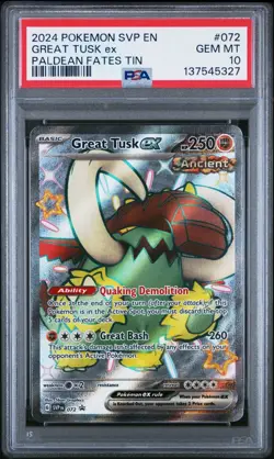 (PSA 10) Pokemon: Paldean Fates – Great Tusk ex #SVP072 [Promo/Full Art] - Image 1