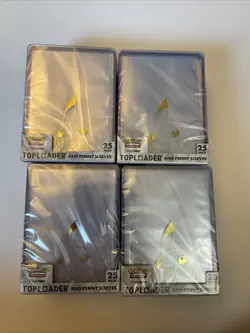 4 Pokemon Gold Pikachu Toploaders + Penny Sleeves Ultra PRO Official 100ct total - Image 1