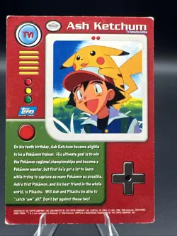 1999 Topps Pokemon TV Animation Edition Series 1 #TV1 Ash Ketchum - Image 2