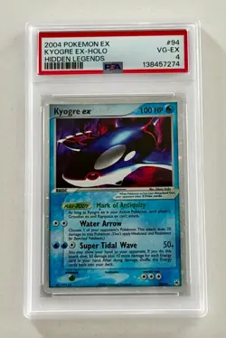 2004 Pokemon EX Hidden Legends 94 KYOGRE EX-HOLO, PSA "Very Good-Excellent 4" - Image 1