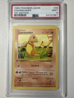 Pokemon PSA 9 1st Edition Charmander 046/102 Base Set (Shadowless) Gray Stamp - Image 1