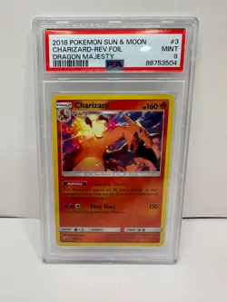 2018 Pokemon Sun & Moon Dragon Majesty Charizard Reverse Holo Foil PSA 9 #3 - Image 1