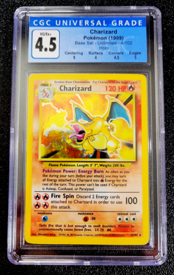 CGC 4.5 VG/EX+ 1999 CHARIZARD POKEMON GAME HOLO UNLIMITED BASE SET #4 G5193 - Image 1