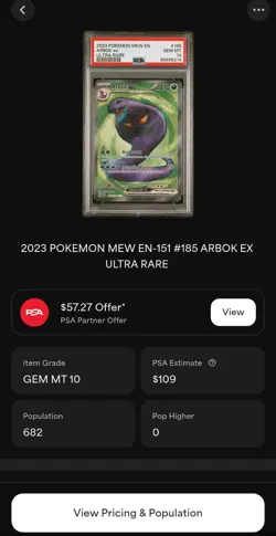 2023 POKEMON MEW EN-151 ULTRA RARE #185 ARBOK EX PSA 10 - Image 3
