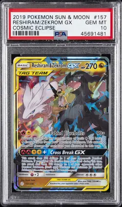 2019 POKEMON SUN & MOON COSMIC ECLIPSE #157 RESHIRAM & ZEKROM GX PSA 10 - Image 1