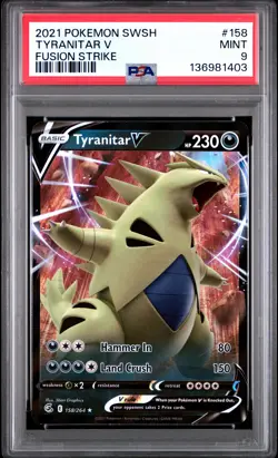 Tyranitar V Pokemon Sword & Shield Fusion Strike 158 NM PSA 9 - Image 1