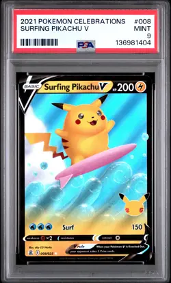 Surfing Pikachu V Pokemon Celebrations 008 NM PSA 9 - Image 1