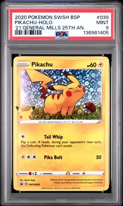 Pikachu-Holo Pokemon Swsh Black Star Promo 039 NM PSA 9 - Image 1