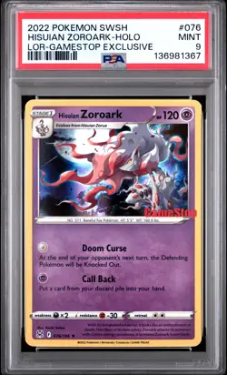 Hisuian Zoroark-Holo Pokemon Sword & Shield Lost Origin 076 NM PSA 9 - Image 1