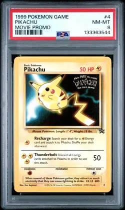 1999 Pokemon WB First Movie Black Star Promo #4 Pikachu PSA 8 - Image 1