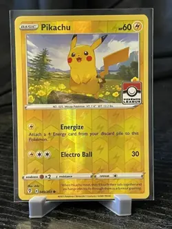 Pokemon TCG Pikachu Evolving Skies 049/203 "Pokemon League" Stamped Promo Card - Image 1