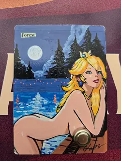MTG Altered Forest Basic Land – Princess Peach Waifu – Hand Painted – Unique - Image 1