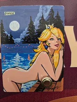 MTG Altered Forest Basic Land – Princess Peach Waifu – Hand Painted – Unique - Image 3