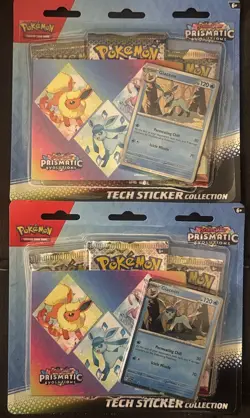 (2) Pokemon TCG: Prismatic Evolutions 3-Pack Blister Tech Sticker Collection - Image 1