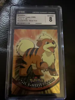 Growlithe 58 Pokemon Topps 1999 Series 1 2nd Print Black Label Silver Foil CGC 8 - Image 1