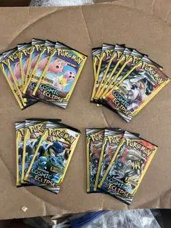 (X18) Pokemon TCG S&M: Cosmic Eclipse 3 Card Mini Booster Pack 18 Packs - Image 1