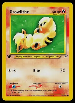 Pokemon Card - Growlithe Neo Destiny 68/105 Common 1st Edition - Image 1