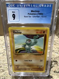 Blue Label CGC 9 Machop 1999 Base Set Shadowless 1st Edition 52/102 Pokemon Card - Image 1