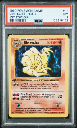 1999 POKEMON BASE SET 1ST EDITION #12 NINETALES-HOLO PSA 7 - Image 1