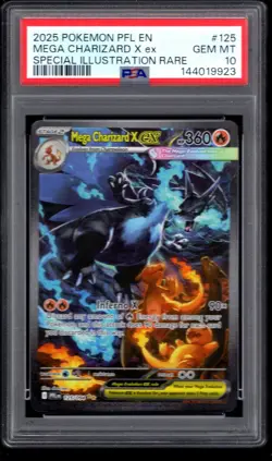 2025 POKEMON PFL EN MEGA CHARIZARD X EX SPECIAL ILLUSTRATION RARE 125/094 PSA 10 - Image 1