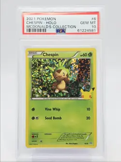 CHESPIN 2021 POKEMON CELEBRATIONS MCDONALD'S HOLO GEM 6/25 PSA 10 Q0004 - Image 1