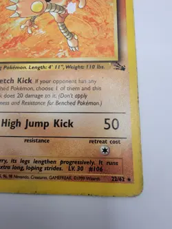 DAMAGED Pokemon TCG Hitmonlee 22/62 Fossil Unlimited - Image 5