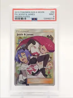 JESSIE & JAMES 2019 POKEMON SUN & MOON HIDDEN FATES RARE 68/68 PSA 9 Q0004 - Image 1