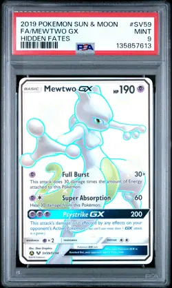 2019 POKEMON SUN & MOON HIDDEN FATES #SV59 FULL ART/MEWTWO GX PSA 9 - Image 1
